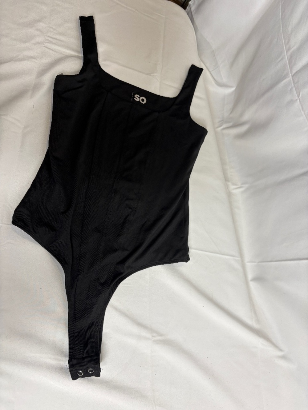SO Black Corset Style Seam Bodysuit Square Neck Sleeveless Size S